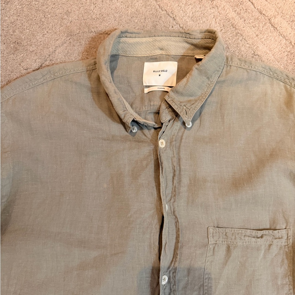 Billy Reid Grey Button-Down 100% Linen Shirt - Picture 3 of 6